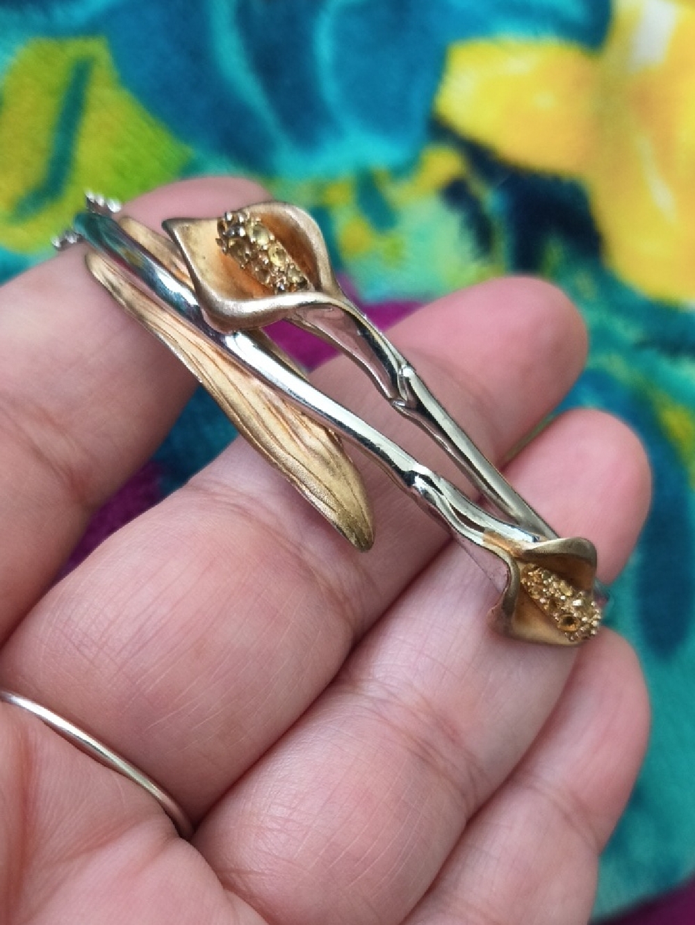 BEAUTIFUL Vintage Ross Simons Calla Lily w/Citrine Topaz Sterling Silver Bangle